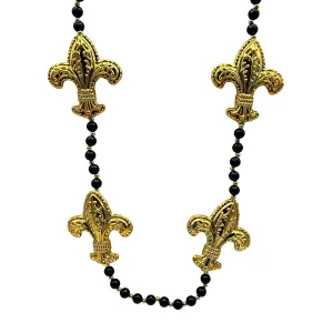 42" Necklace with Four 3.5" Black and Gold Fleur de Lis (Each)