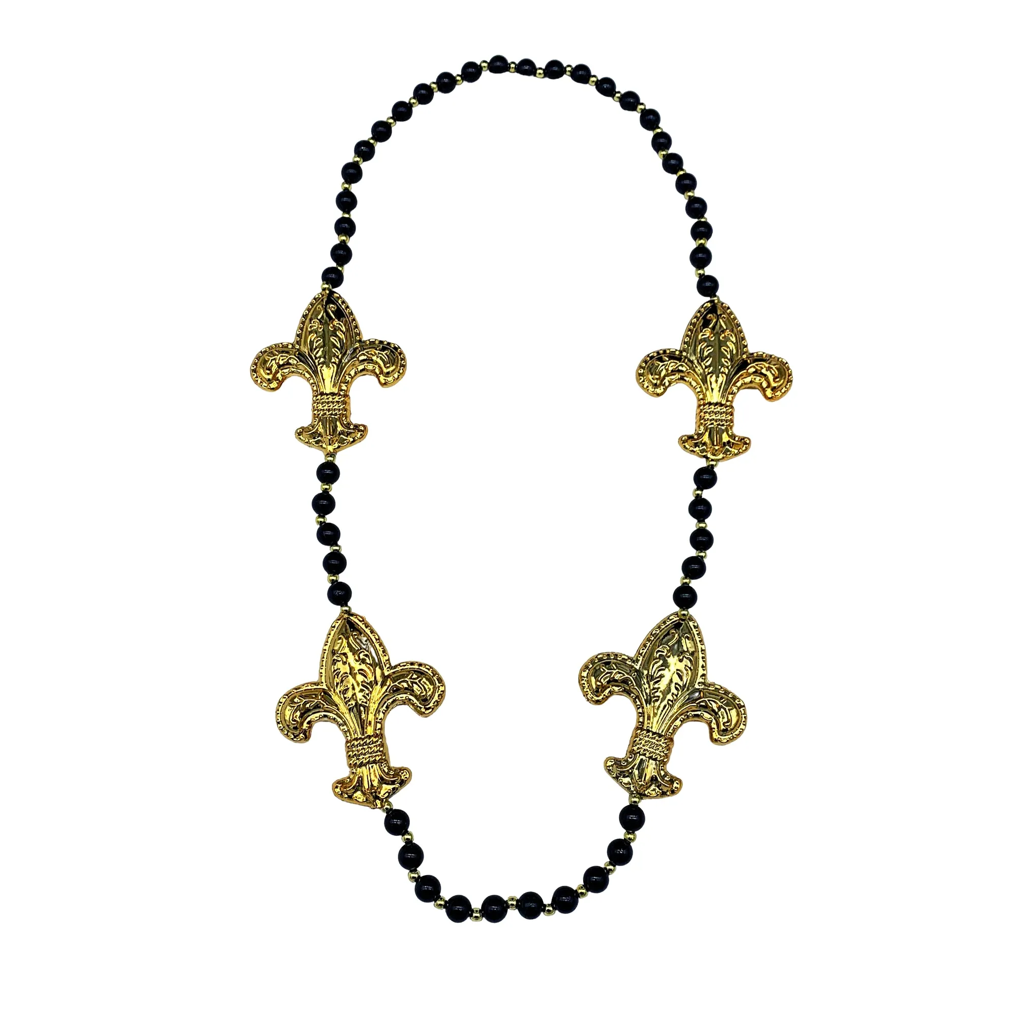 42" Necklace with Four 3.5" Black and Gold Fleur de Lis (Each)