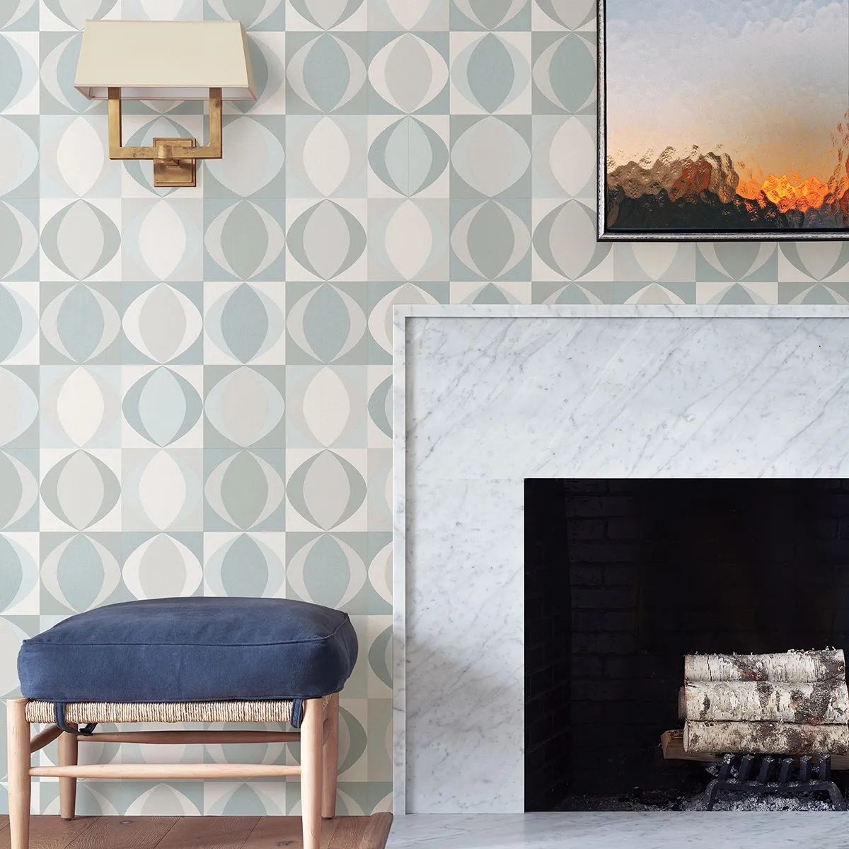Archer Linen Geometric Wallpaper in Light Blue from the Bluebell Collection