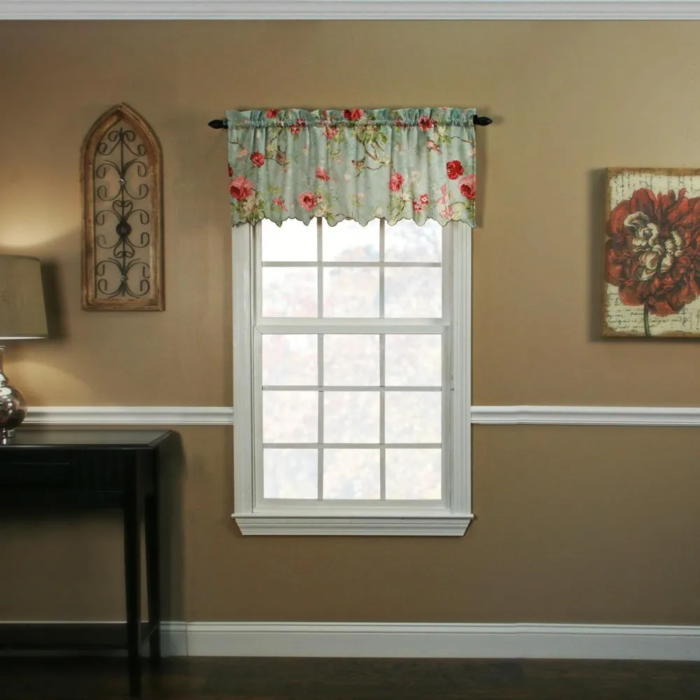 Balmoral Floral Print Semi Sheer Valance Curtain 48-Inch-by-15-Inch - Sage / Wine