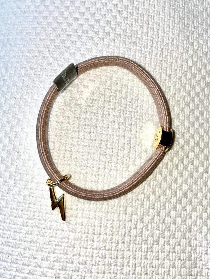 Black Colour S Elastic Hair Tie Bracelet Nude Beige with Gold Lightning Charm 6719BE