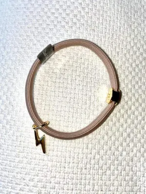 Black Colour S Elastic Hair Tie Bracelet Nude Beige with Gold Lightning Charm 6719BE