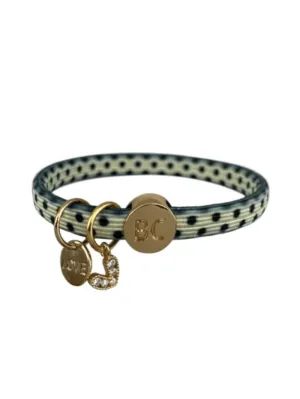 Black Colour T Yellow Dot Elastic Hair Tie/Bracelet With Gold Charm Heart 6740 YD