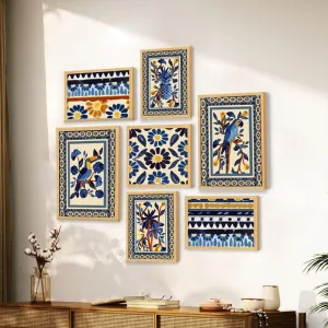 Blue Indian Floral Charm Wall Art - Set of Seven