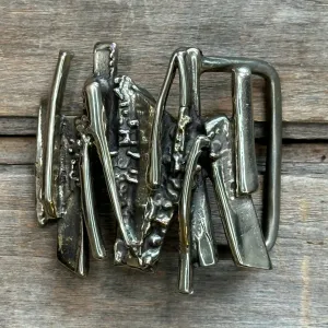 Brass Bars and Beads Brutalist Indiana Metal Craft Designer Belt Buckle