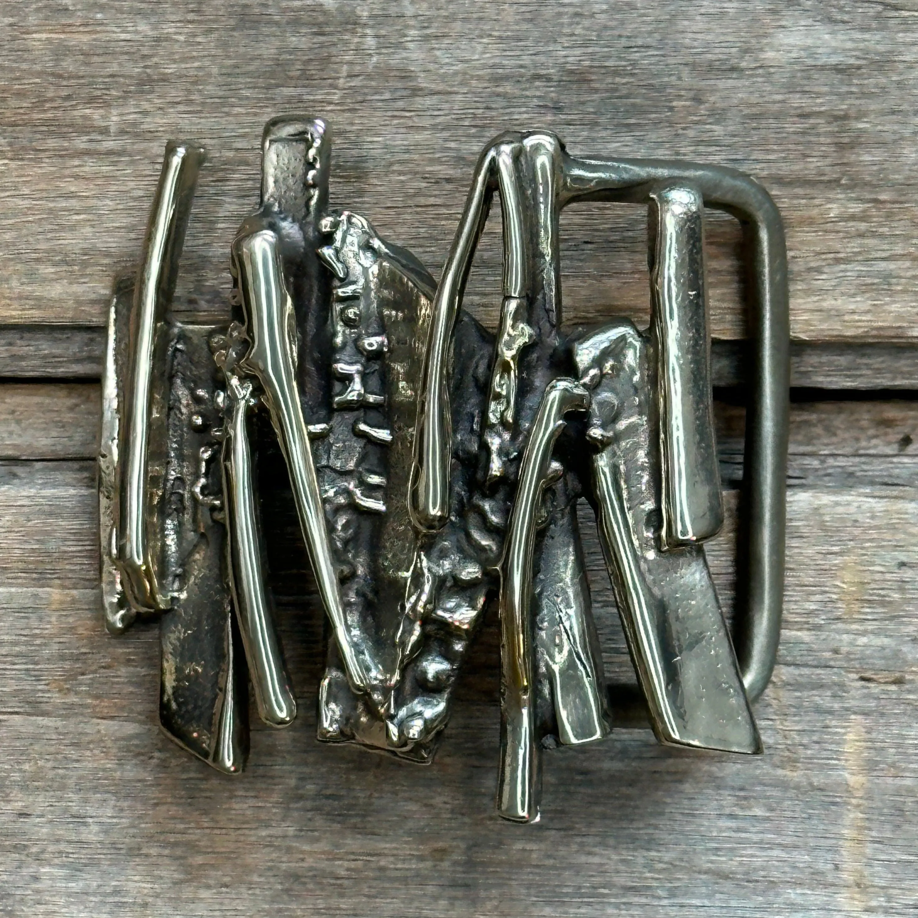 Brass Bars and Beads Brutalist Indiana Metal Craft Designer Belt Buckle