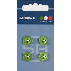 Carte 4 boutons fleurs polyester vert 4 trous 12.5 mm