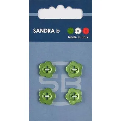 Carte 4 boutons fleurs polyester vert 4 trous 12.5 mm