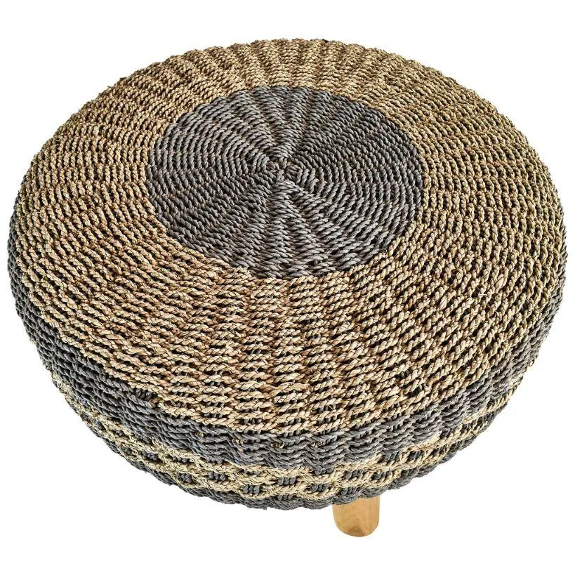 Chic Grey & Natural Raffia Stool – Versatile Style for Any Space