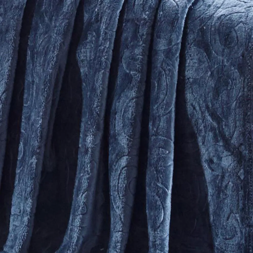 Dama Scroll All Season Embossed Pattern Ultra Soft and Cozy 50" x 60" Throw Blanket, Oxford Blue