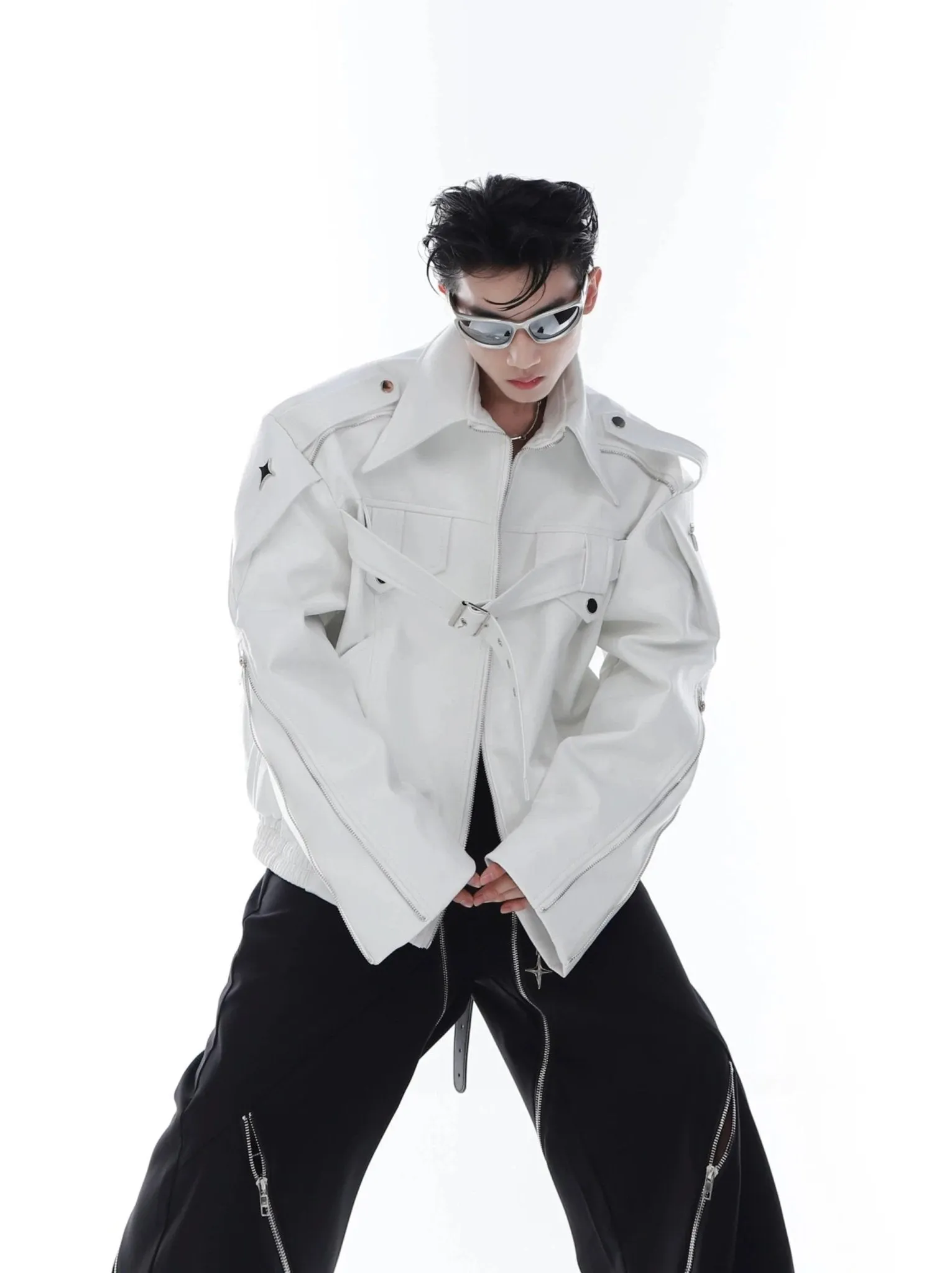 Deconstructed Faux Leather Jacket | Metallic Accents Biker Gear