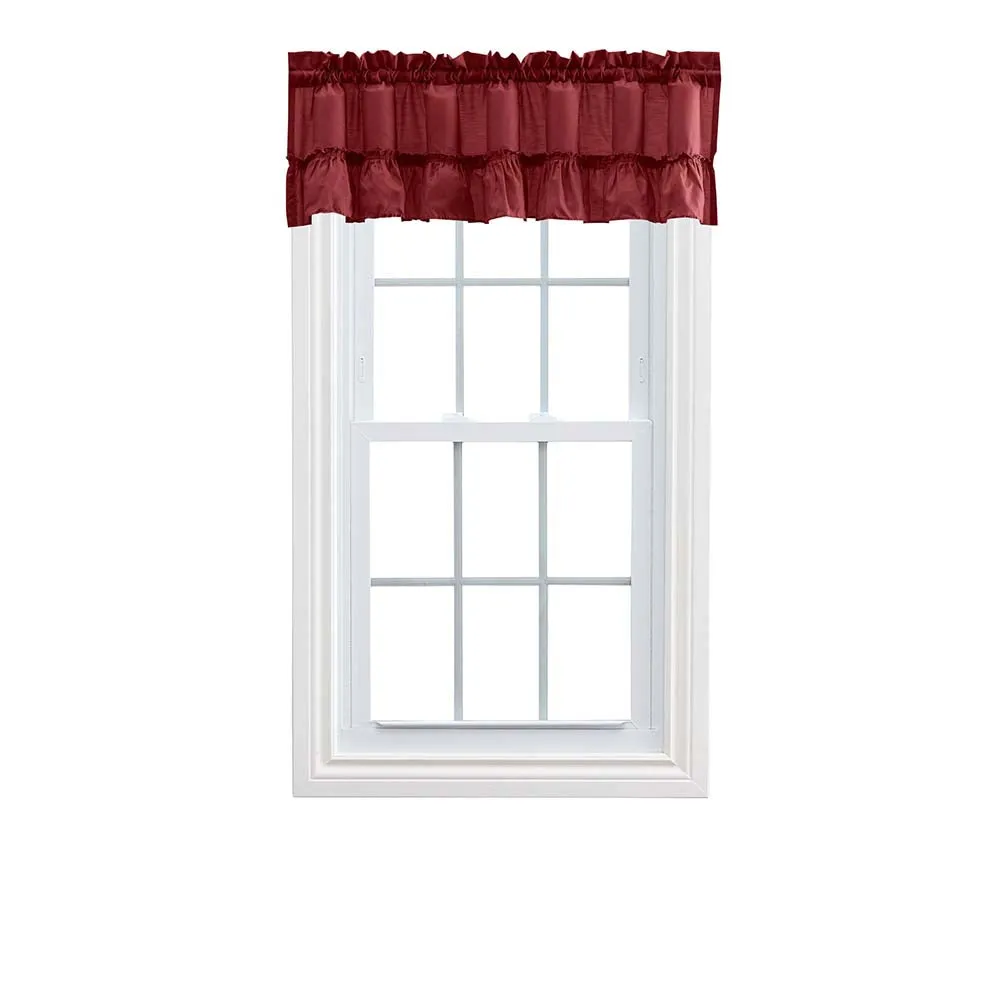 Ellis Stacey 1.5" Rod Pocket High Quality Fabric Solid Color Window Ruffled Filler Valance 54"x13" Merlot
