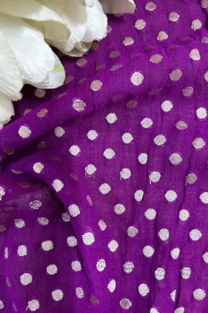 Exquisite Purple Banarasi Handloom Pure Georgette Fabric ( 2.5 Mtr )
