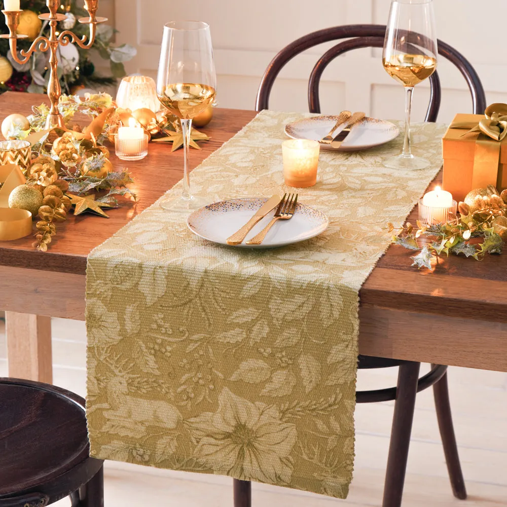 Gold Stag Christmas Festive Table Runner Gold