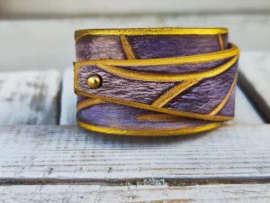 Handcrafted Gold Engraved Leather Wrap Bracelet - Womens Jewelry