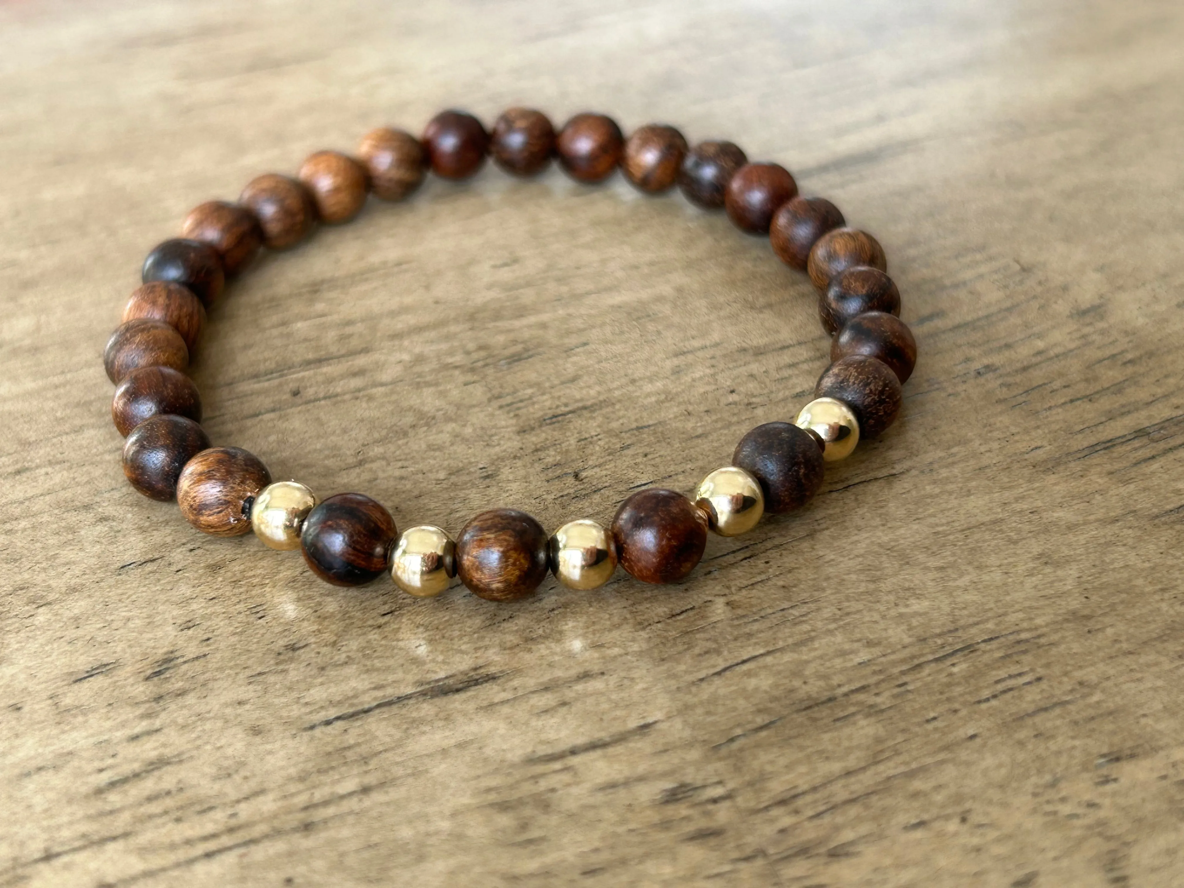 Kenley 14kt Gold Filled Cocoa Brown Wood 6mm Bracelet