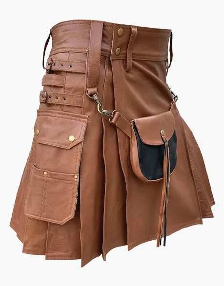 KILT IN BROWN LEATHER WITH A SPORRAN FRONT