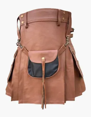 KILT IN BROWN LEATHER WITH A SPORRAN FRONT