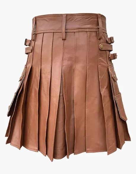 KILT IN BROWN LEATHER WITH A SPORRAN FRONT