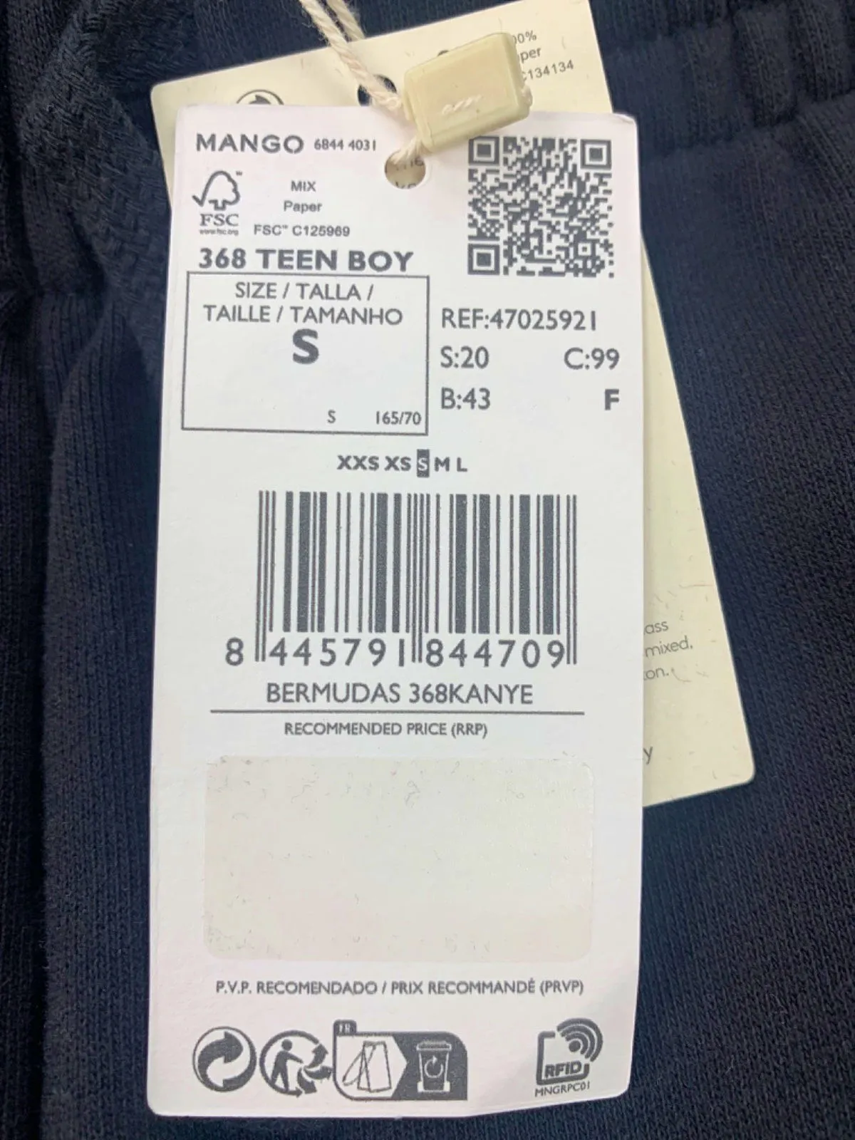 MANGO  Black Bermuda Shorts Teen Boy S