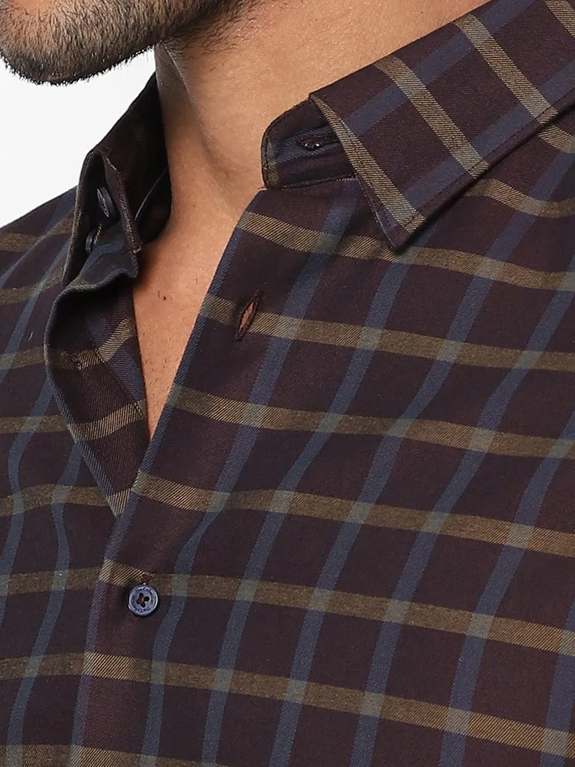 Men's Brown Checkered Shirt