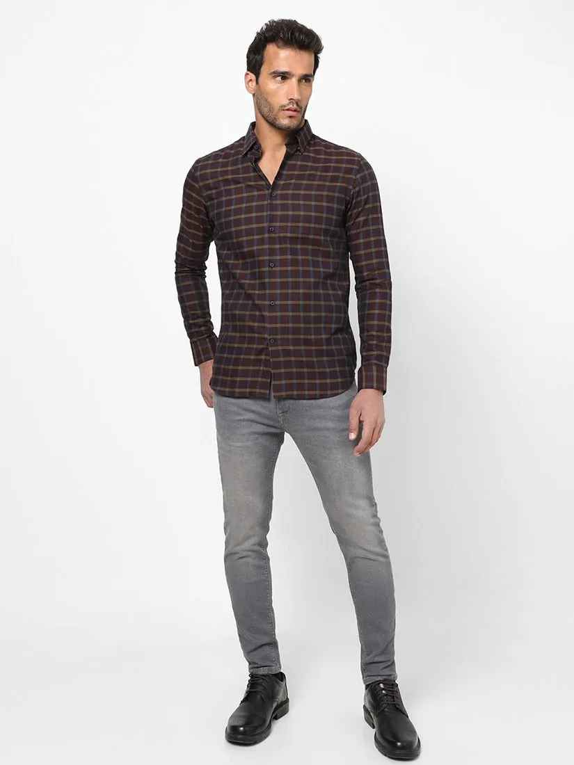 Men's Brown Checkered Shirt