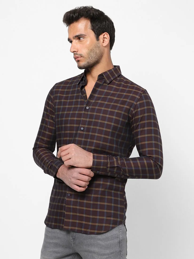 Men's Brown Checkered Shirt