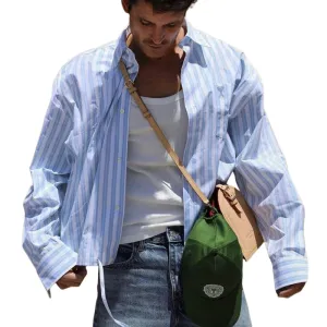 Men's Casual Loose Vertical Striped Short and Medium Shirt 82241631U