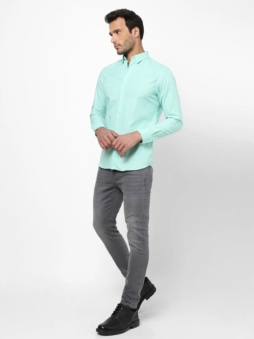 Men's Tea Green Striped Shirt