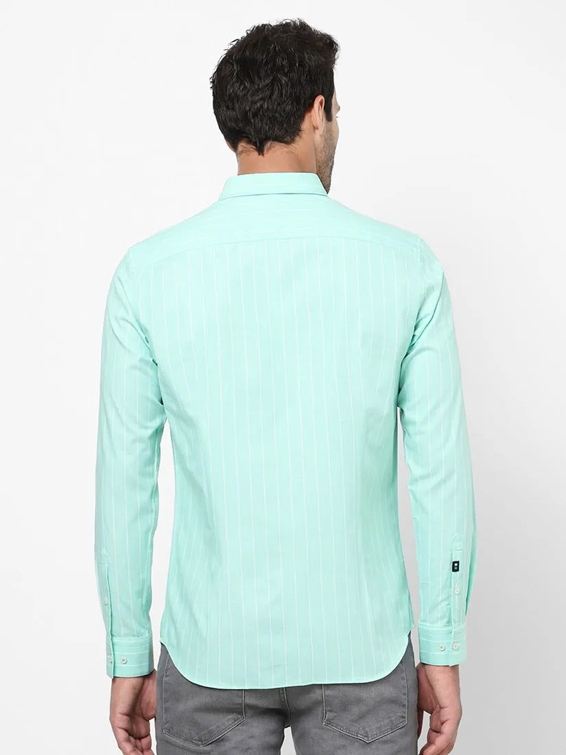 Men's Tea Green Striped Shirt