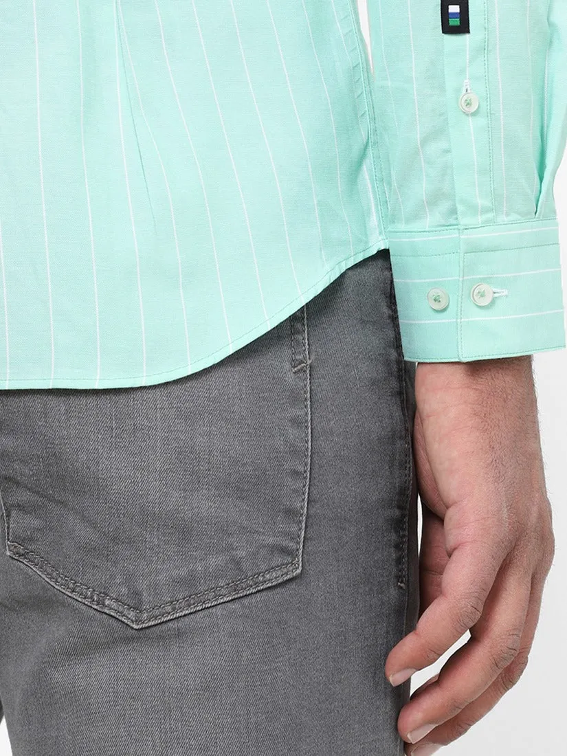Men's Tea Green Striped Shirt