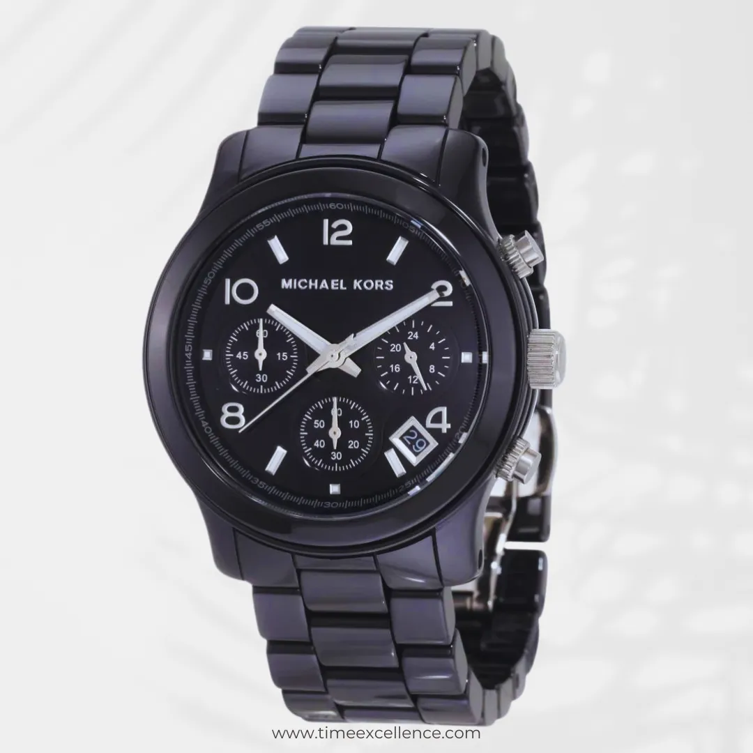 Michael Kors Runway Black Ceramic Dial Black Steel Strap Watch For Women - MK5162