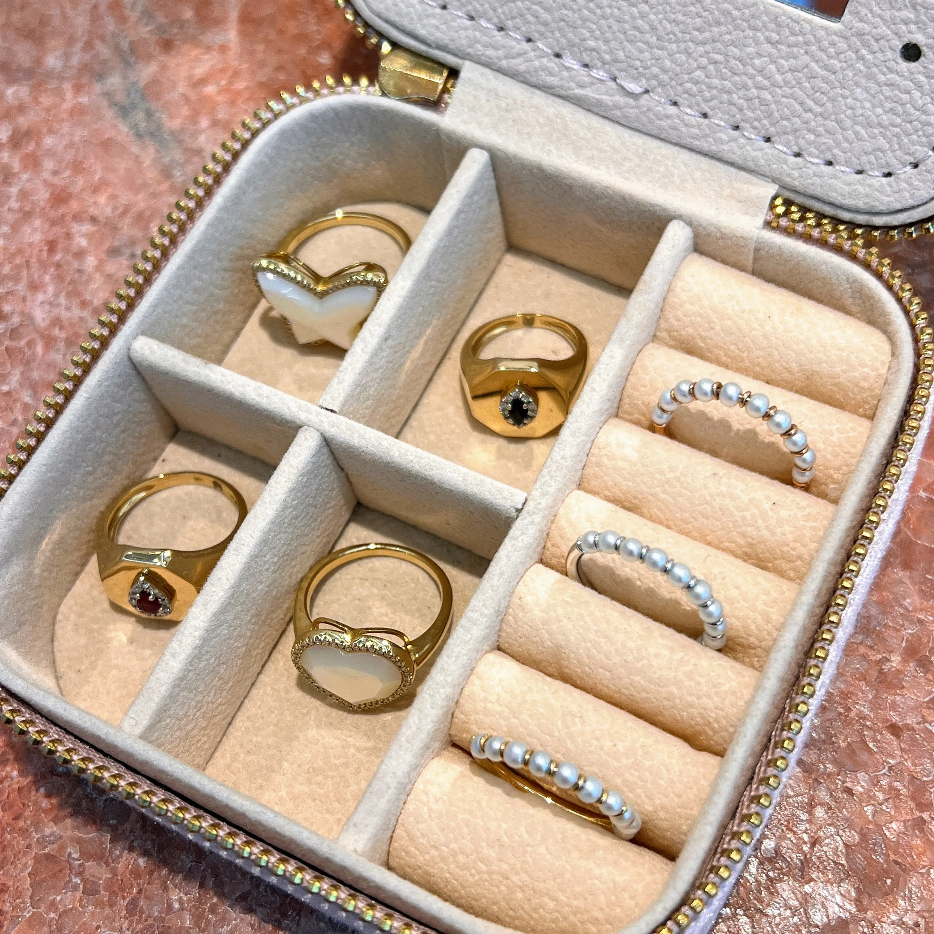 Mother of Pearl Heart Diamond Halo Ring