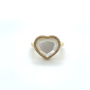 Mother of Pearl Heart Diamond Halo Ring