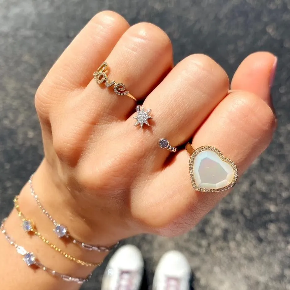 Mother of Pearl Heart Diamond Halo Ring