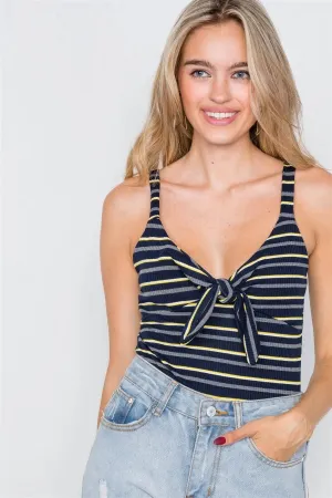 Navy & Yellow Stripes Front Bow Bodysuit
