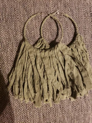 Olive Army Fabric Hoop Tassel Earrings