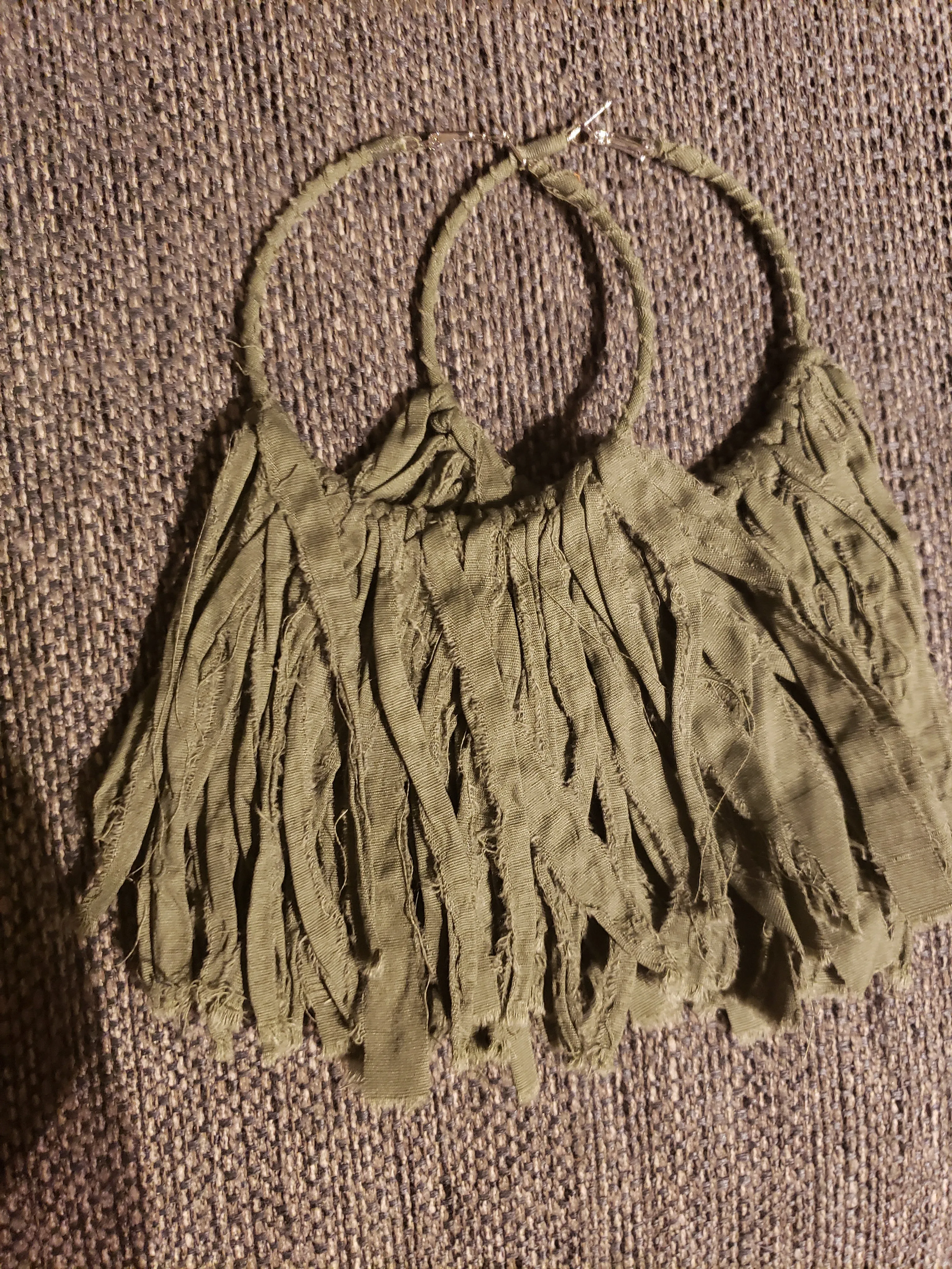 Olive Army Fabric Hoop Tassel Earrings