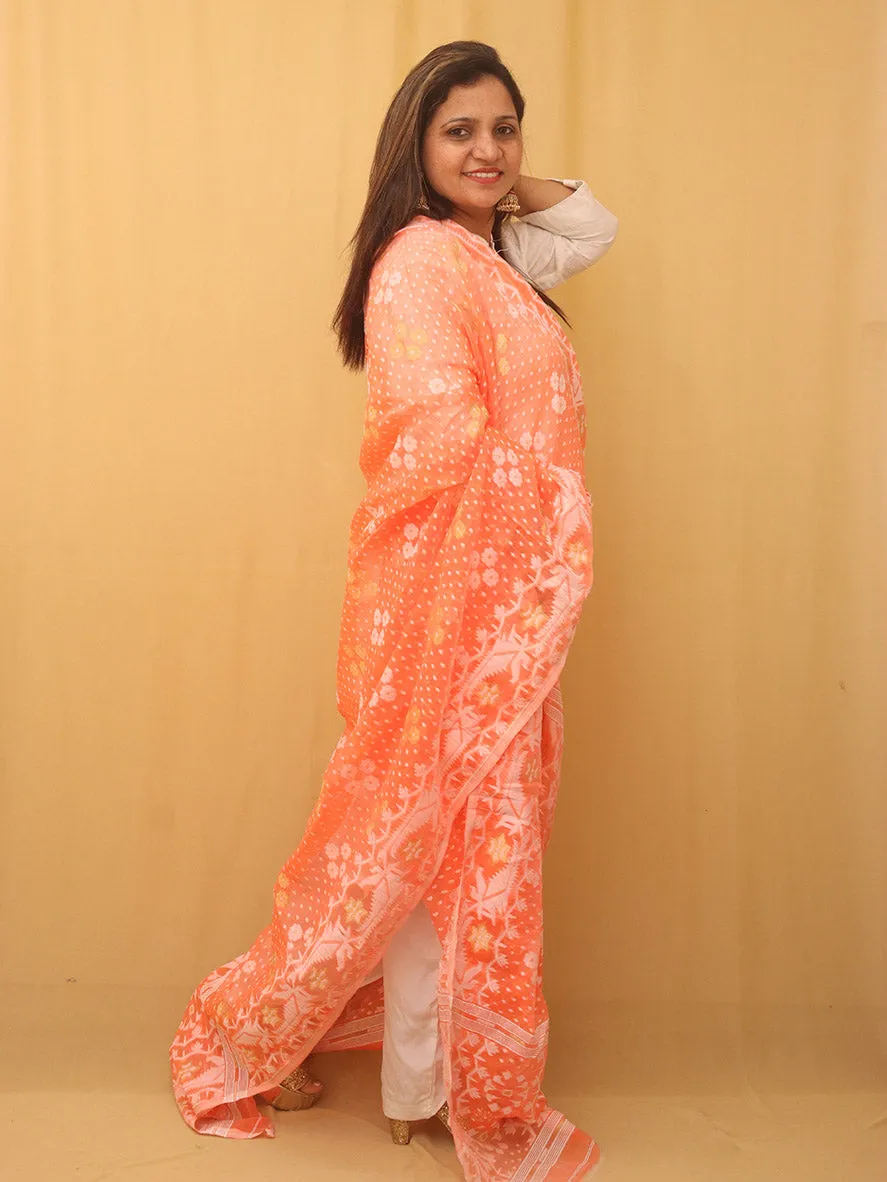 Orange Jamdani Cotton Silk Dupatta