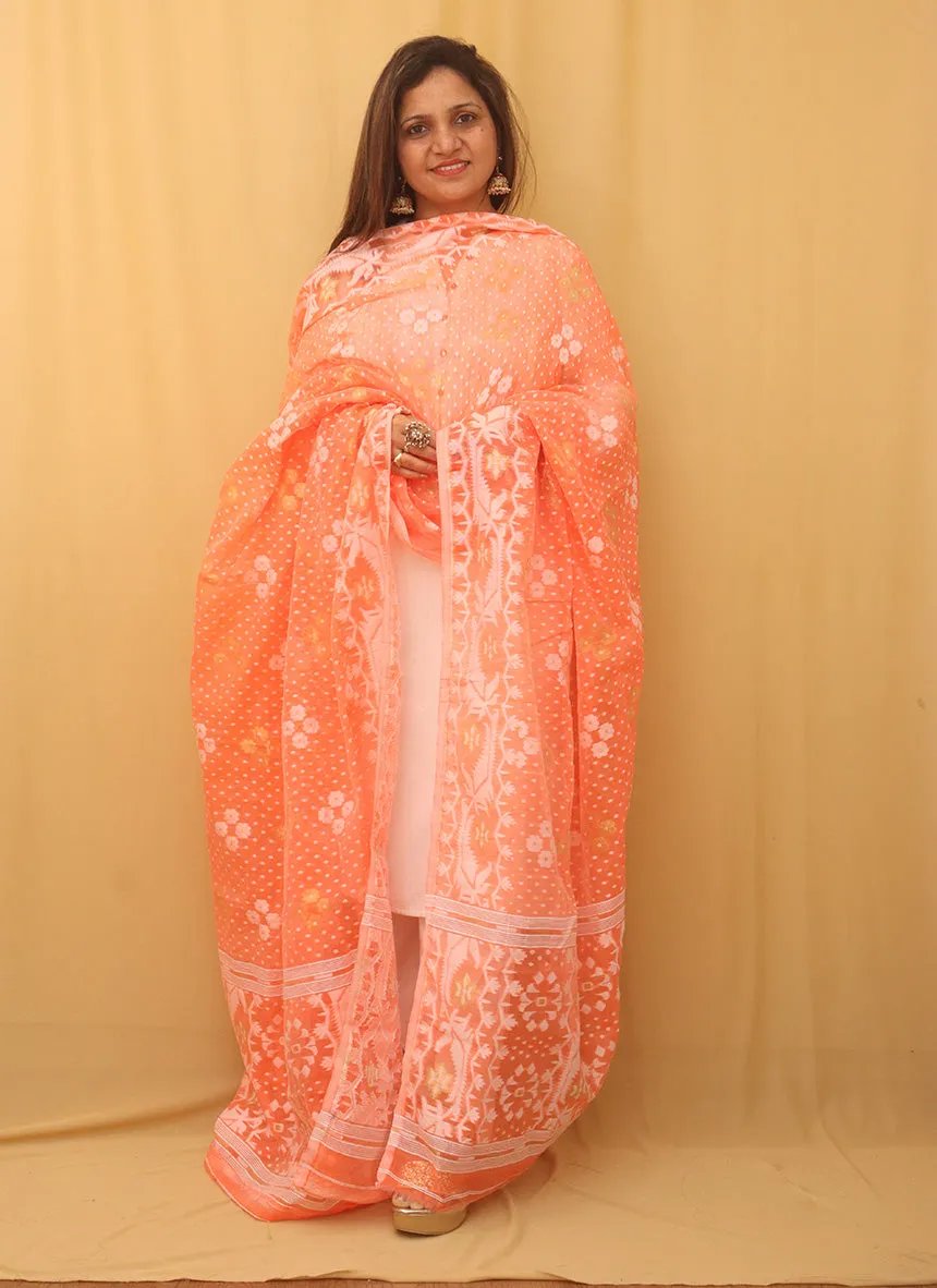 Orange Jamdani Cotton Silk Dupatta