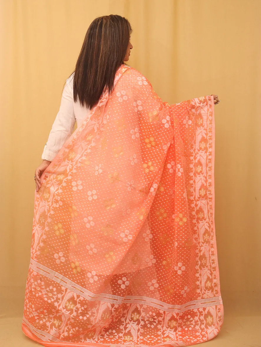 Orange Jamdani Cotton Silk Dupatta