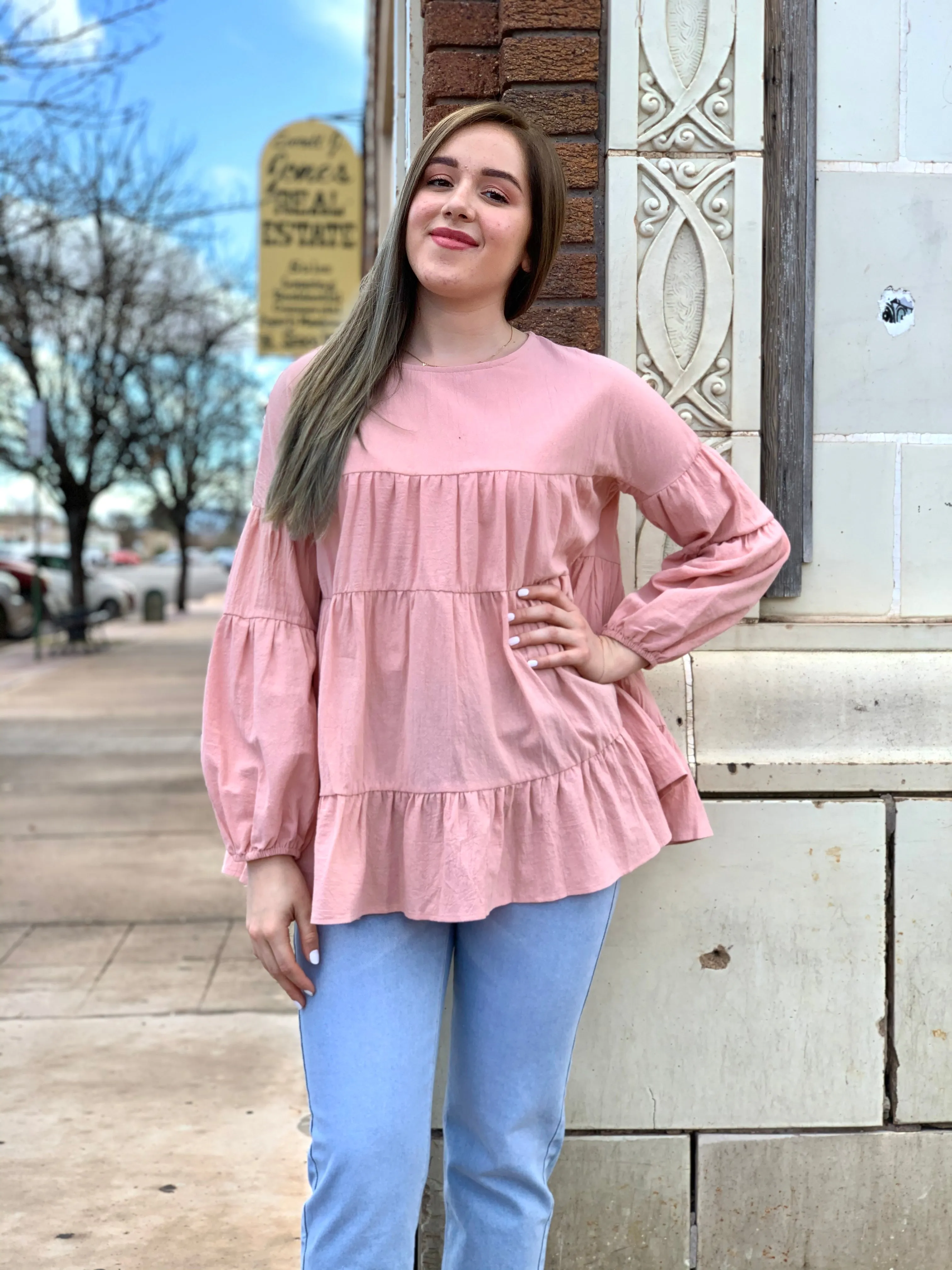 Pink Babydoll Long Sleeve Top