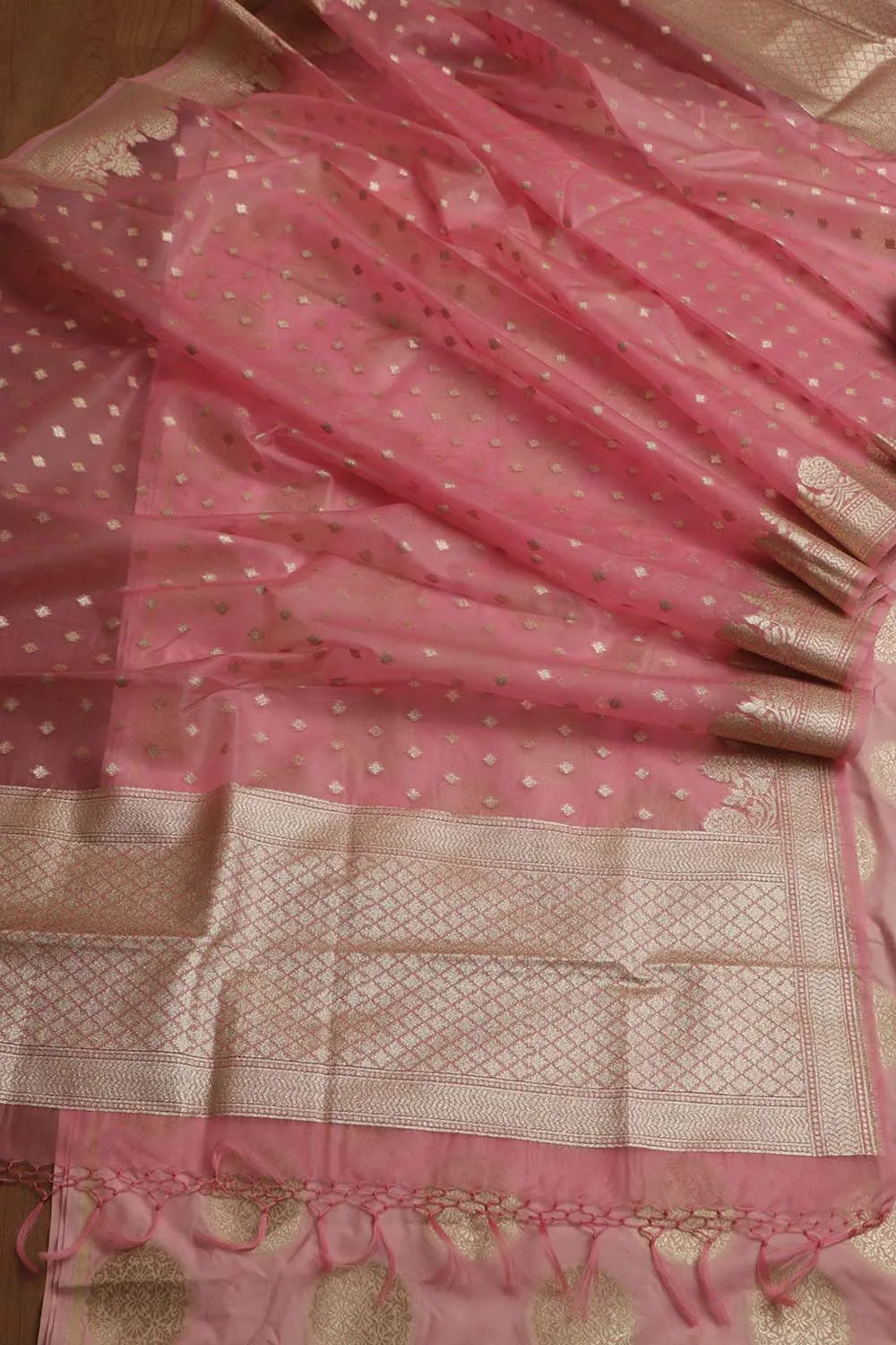 Pink Banarasi Silk Suit With Pink Banarasi Organza Dupatta