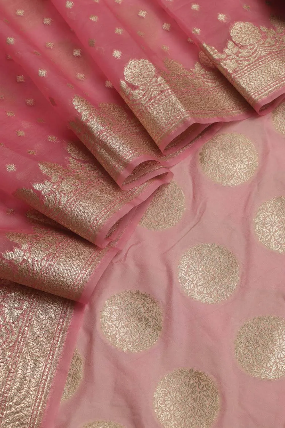Pink Banarasi Silk Suit With Pink Banarasi Organza Dupatta