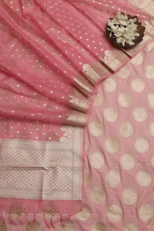 Pink Banarasi Silk Suit With Pink Banarasi Organza Dupatta
