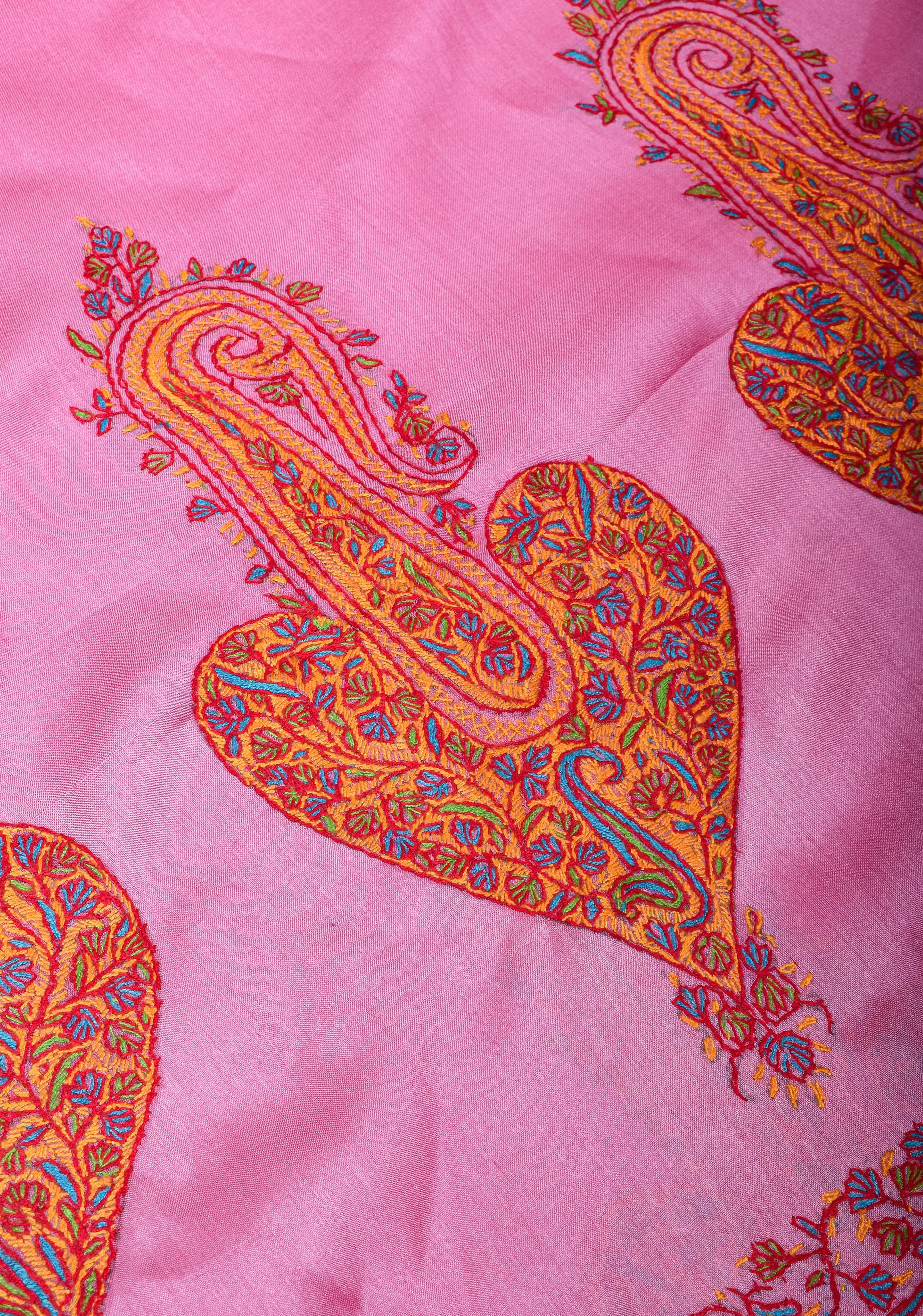Pink Thistle Pure Tussar Silk Saree with Authentic Sozni Hand Embroidery | SILK MARK CERTIFIED