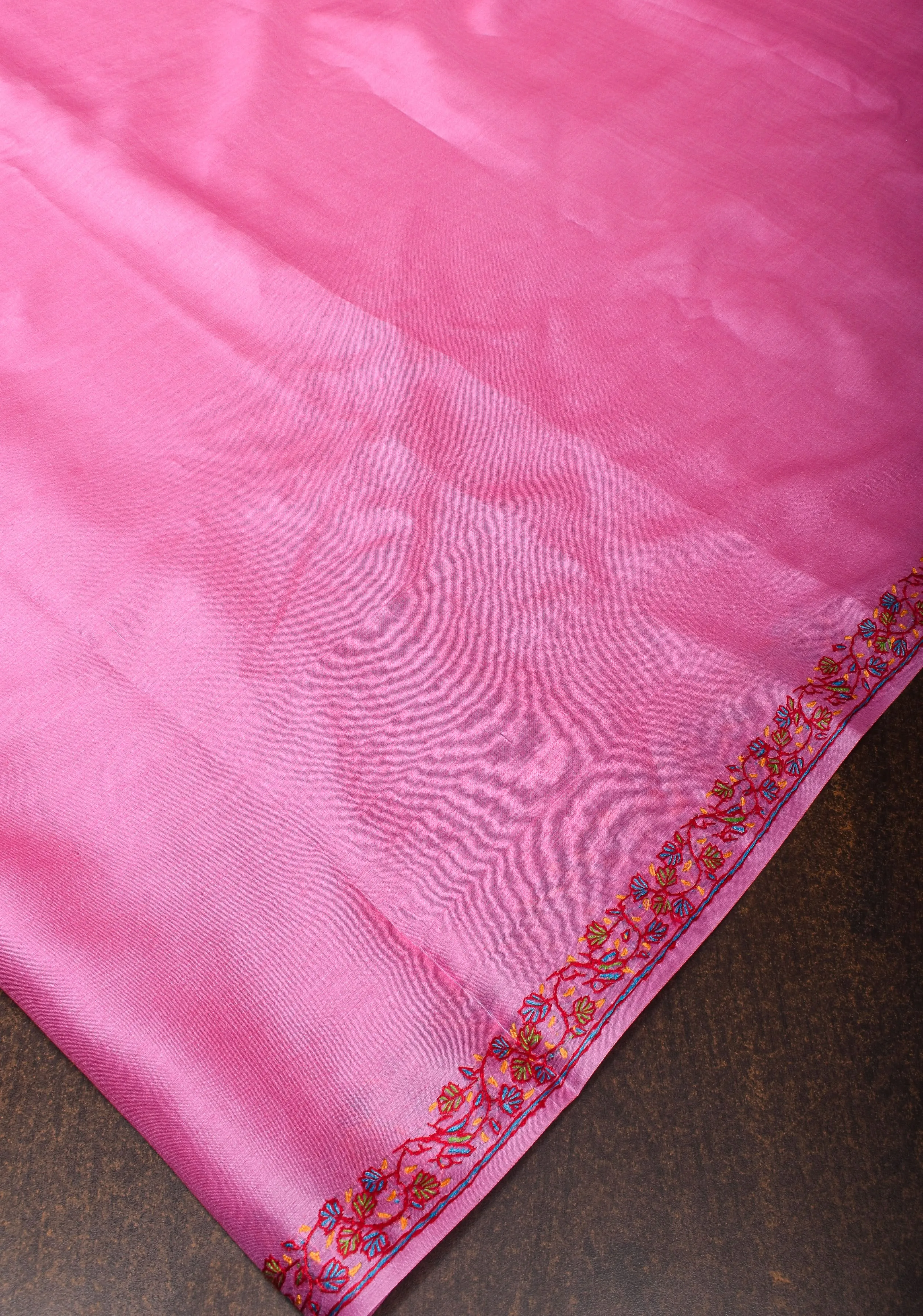 Pink Thistle Pure Tussar Silk Saree with Authentic Sozni Hand Embroidery | SILK MARK CERTIFIED