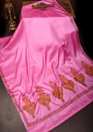 Pink Thistle Pure Tussar Silk Saree with Authentic Sozni Hand Embroidery | SILK MARK CERTIFIED