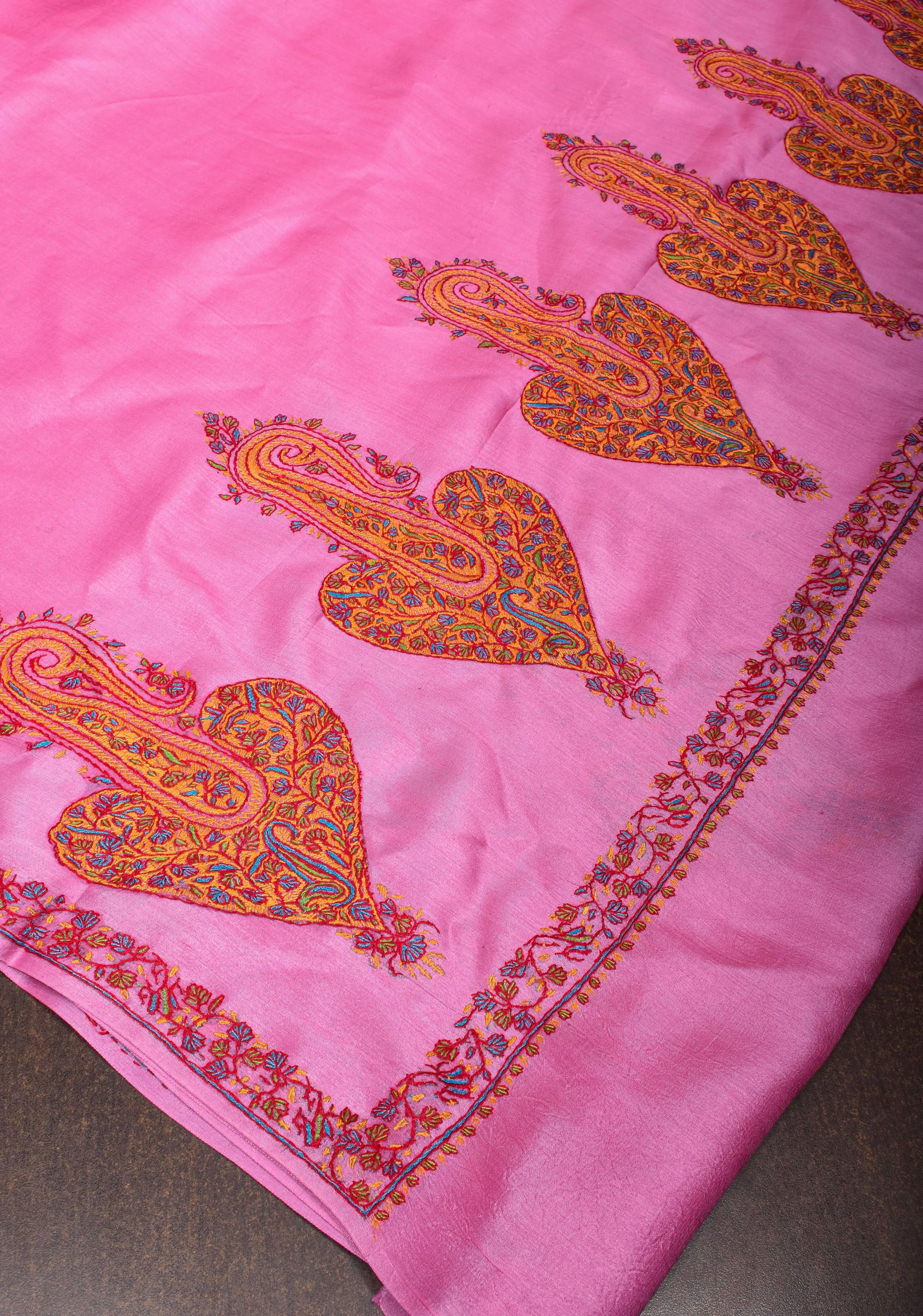 Pink Thistle Pure Tussar Silk Saree with Authentic Sozni Hand Embroidery | SILK MARK CERTIFIED