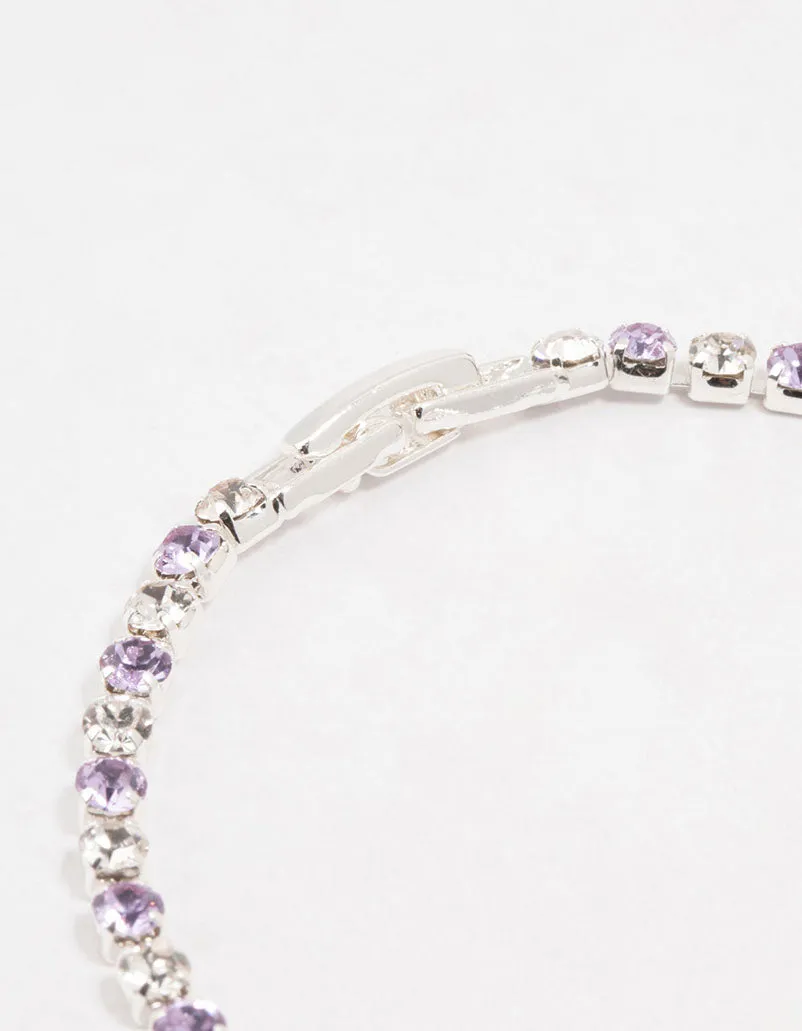Purple Czech Bohemia Crystal Silver Fine Cup Chain Clasp Bracelet
